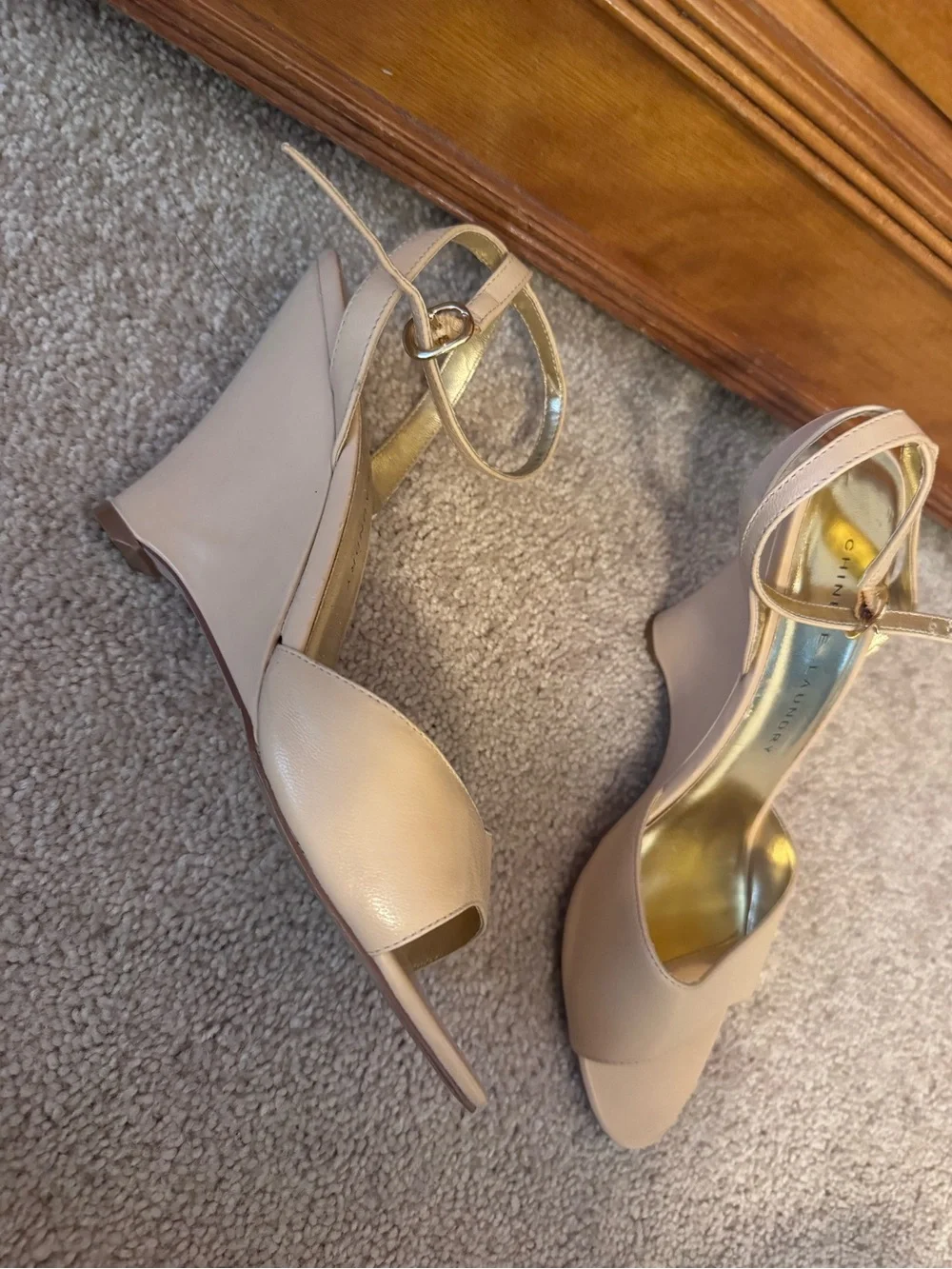 Chinese Laundry Beige Ankle-Strap Wedge Sandals